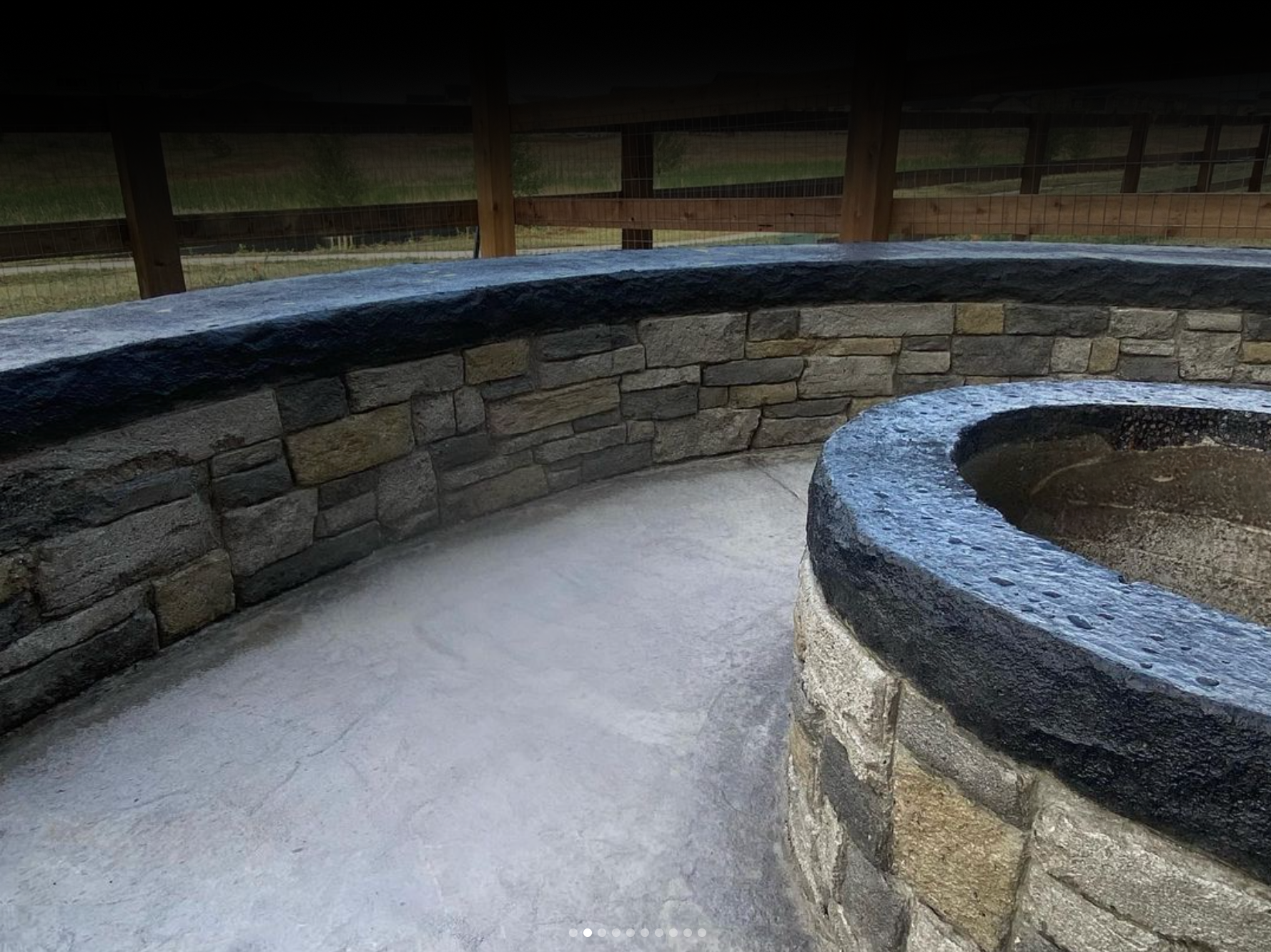 Custom concrete fire pit with decorative finish